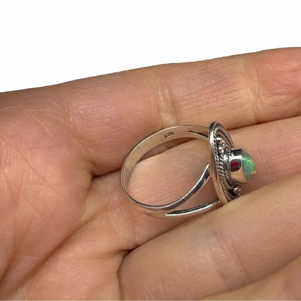 Ethiopian Fire Opal Ring Size 8 Solid 925 Sterling Silver